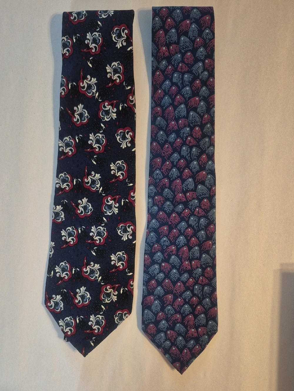 Dior & Givenchy Navy Silk Tie Set with Red, White and Blue Patterns